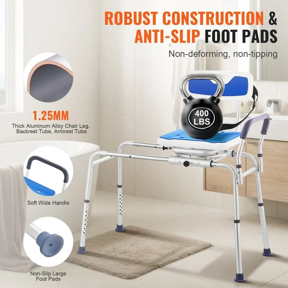 360° Swivel Transfer Shower Chair 400 lb Capacity w/ Safety Belt